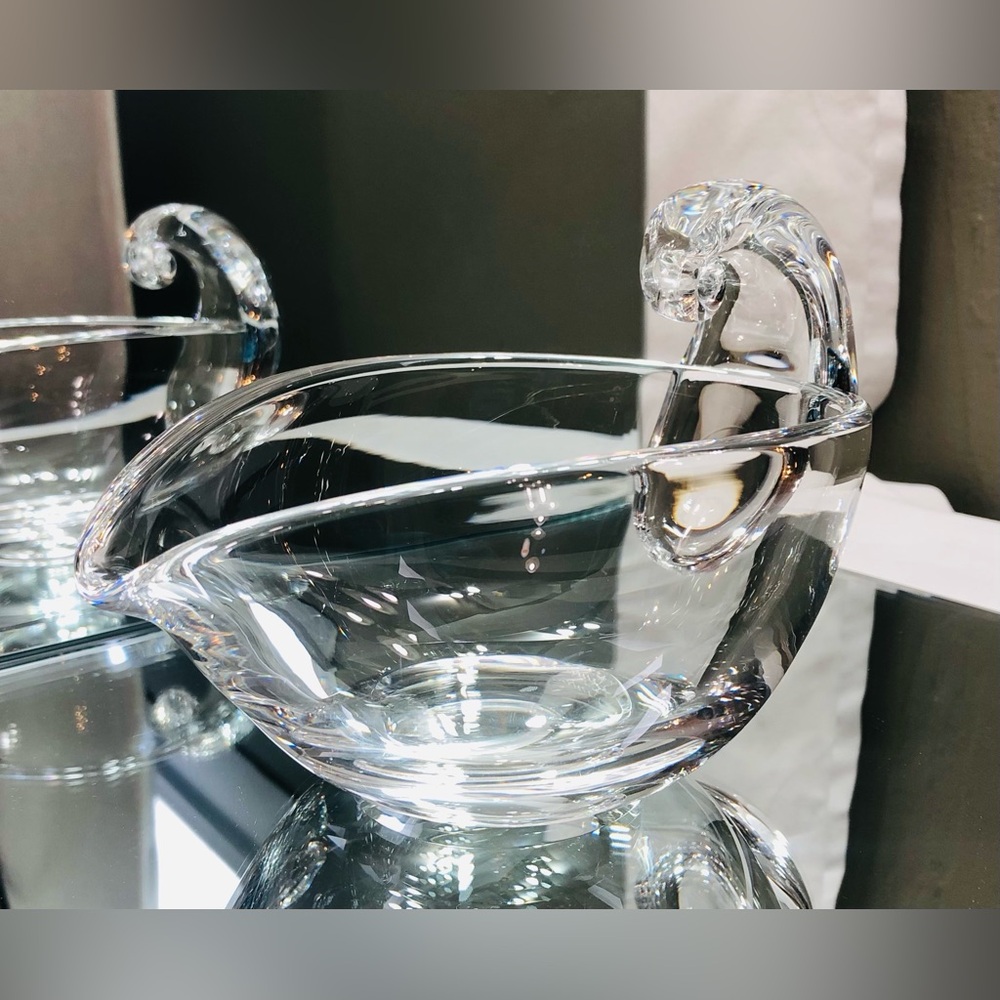 Vtg Steuben Art Glass Snail Scroll Handle Gravy Boat Lead Crystal 7”L #7858